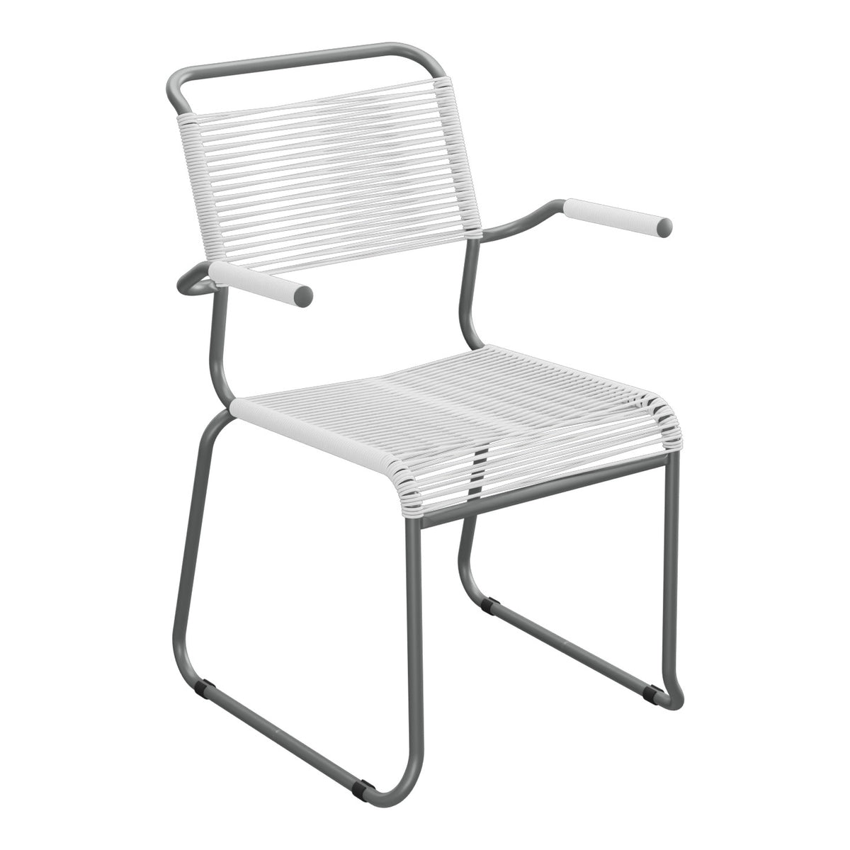 Schaffner Säntis Fauteuil repas Spaghetti pieds en luge – Blanc 90 / Graphite 73