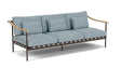 Barlow Tyrie Aura Deep Seating Canapé 3 places accoudoirs teck avec coussins Armature Forge Grey Porto Blue Chine 3776V Laminé Waterproof 