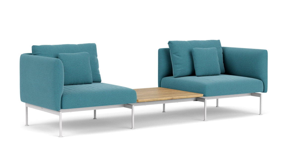 Barlow Tyrie Layout Deep Seating Companion Set - High Arms Layout Companion Set (two 1LYMB1 with high arms et bridging table 2LYB08) - avec coussins Armature Artic White Adriatic Blue 3941V Laminé Waterproof 