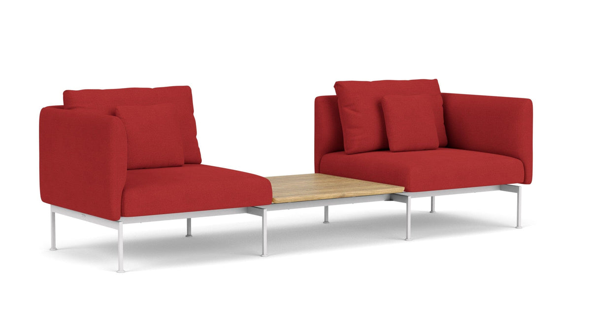 Barlow Tyrie Layout Deep Seating Companion Set - High Arms Layout Companion Set (two 1LYMB1 with high arms et bridging table 2LYB08) - avec coussins Armature Artic White Paris Red 3728V Laminé Waterproof 