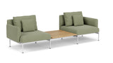 Barlow Tyrie Layout Deep Seating Companion Set - with Low Arms (two 1LYMB1 with low arms et bridging table 2LYB08) - avec coussins Armature Artic White Canvas Almond 3983V Laminé Waterproof 