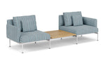 Barlow Tyrie Layout Deep Seating Companion Set - with Low Arms (two 1LYMB1 with low arms et bridging table 2LYB08) - avec coussins Armature Artic White Porto Blue Chine 3776V Laminé Waterproof 