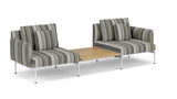 Barlow Tyrie Layout Deep Seating Companion Set - with Low Arms (two 1LYMB1 with low arms et bridging table 2LYB08) - avec coussins Armature Artic White Quadri Grey 3778V Laminé Waterproof 