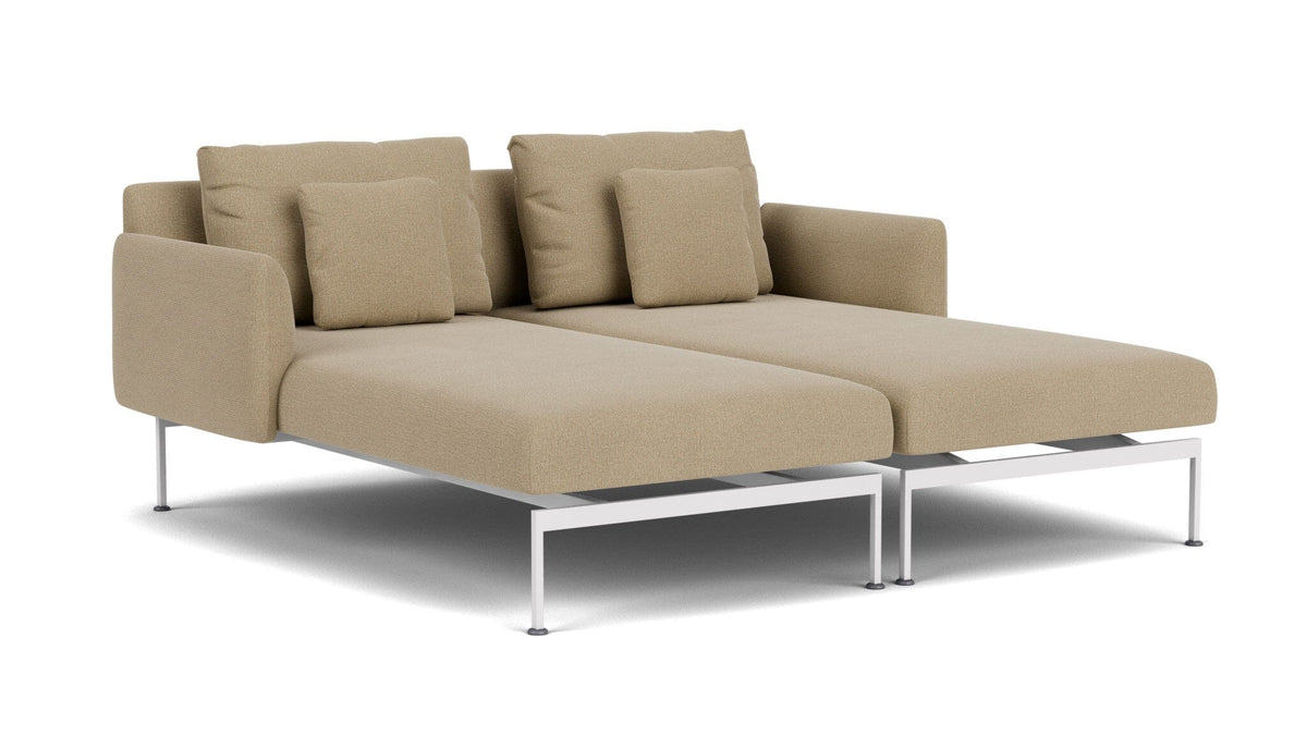 Barlow Tyrie Layout Deep Seating Double Chaise - Double seats et single backs + single low arms - avec coussins Armature Artic White Heather Beige 5476V Laminé Waterproof 