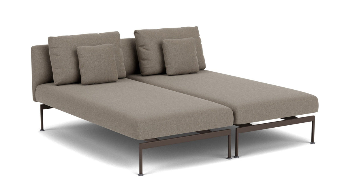 Barlow Tyrie Layout Deep Seating Double Chaise longue - Double seats with single backs - avec coussins Armature Forge Grey Carbon Beige 10065V Laminé Waterproof 