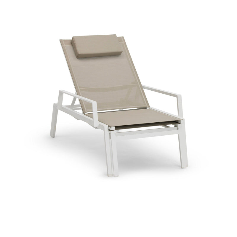 Diphano Selecta Deck chair Transat avec repose-pieds et accoudoirs alu White AF08 + Toile simple Sand T133 
