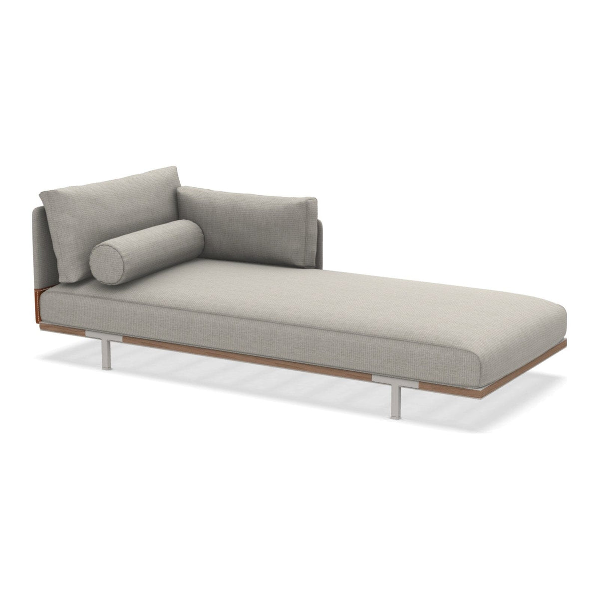 Ethimo Baia Daybed Méridienne gauche/droite avec coussins Alu Limestone White + Teak Linen / Faux Leather Gauche