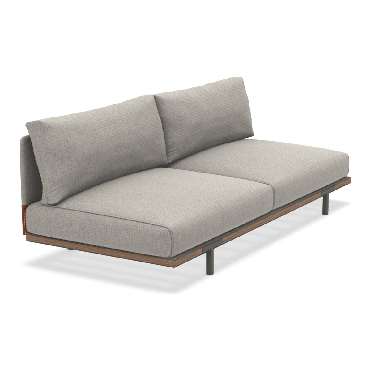 Ethimo Baia Module central XL avec coussins Alu Mud Grey + Teak Linen / Faux Leather 