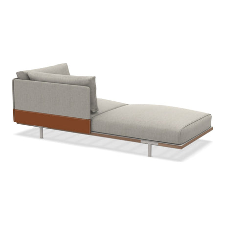 Ethimo Baia Module Chaise longue gauche/droite avec coussins Alu Limestone White + Teak Linen / Faux Leather Droit