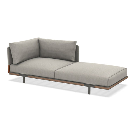 Ethimo Baia Module Chaise longue gauche/droite avec coussins Alu Mud Grey + Teak Linen / Faux Leather Gauche