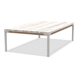 Ethimo Baia Table basse 150x90cm h:43cm Alu Limestone White + Teak Travertino Silver 