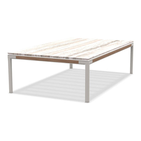 Ethimo Baia Table basse 150x90cm h:43cm Alu Limestone White + Teak Travertino Silver 