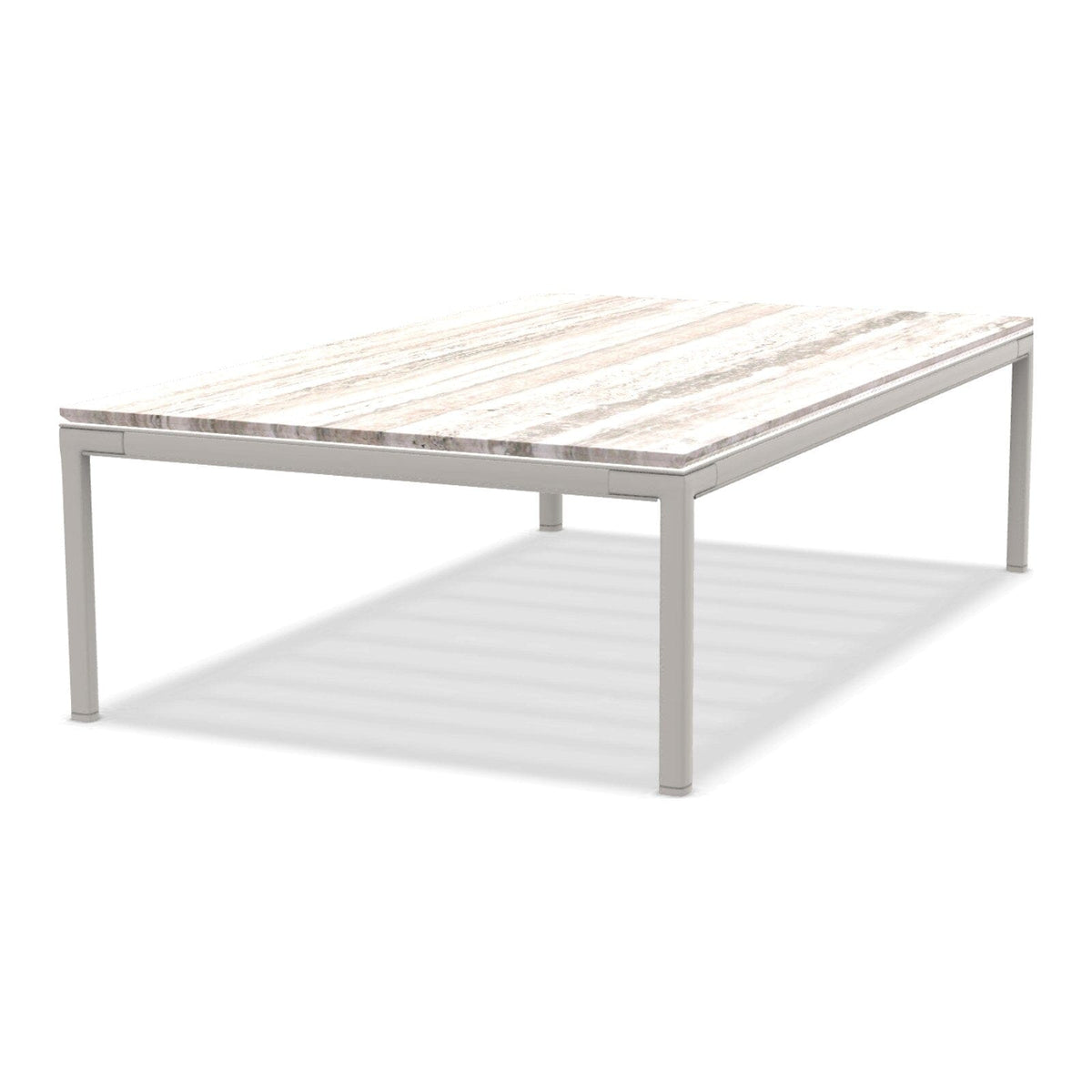 Ethimo Baia Table basse 150x90cm h:43cm Alu Limestone White Travertino Silver 