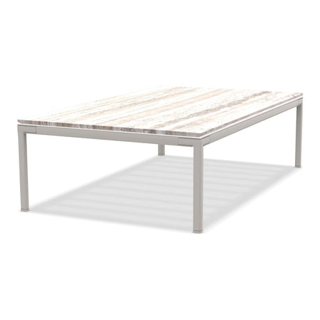 Ethimo Baia Table basse 150x90cm h:43cm Alu Limestone White Travertino Silver 