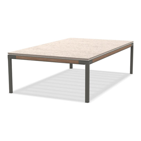 Ethimo Baia Table basse 150x90cm h:43cm Alu Mud Grey + Teak Lavastone Bone White 