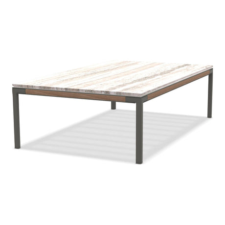 Ethimo Baia Table basse 150x90cm h:43cm Alu Mud Grey + Teak Travertino Silver 
