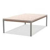 Ethimo Baia Table basse 150x90cm h:43cm Alu Silver + Teak Lavastone Bone White 