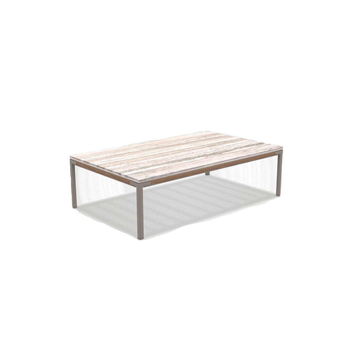 Ethimo Baia Table basse 150x90cm h:43cm Alu Silver + Teak Travertino Silver 