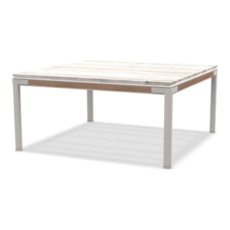 Ethimo Baia Table basse 90x90cm h:43cm Alu Limestone White + Teak Travertino Silver 