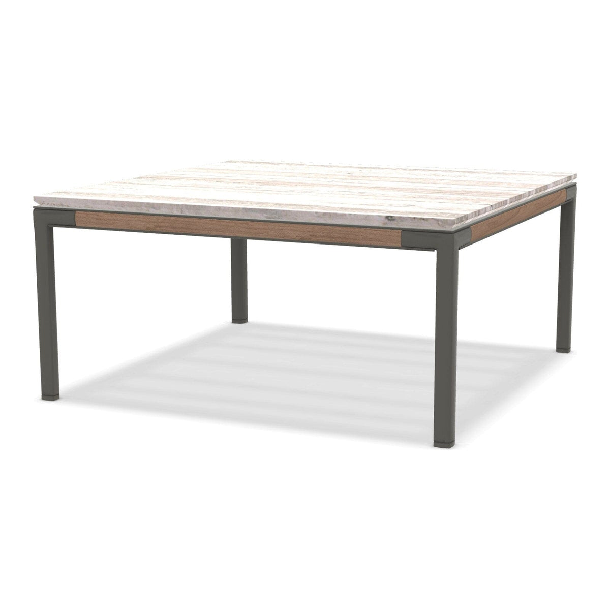 Ethimo Baia Table basse 90x90cm h:43cm Alu Mud Grey + Teak Travertino Silver 