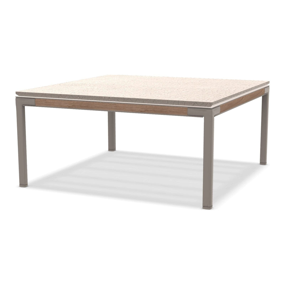 Ethimo Baia Table basse 90x90cm h:43cm Alu Silver + Teak Lavastone Bone White 