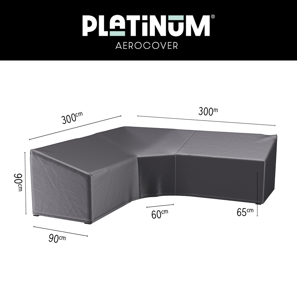 Platinum AeroCover Housse de protection pour salon d'angle Lounge forme L Trapèze haut dossier 300x300x90cm H:65/90cm