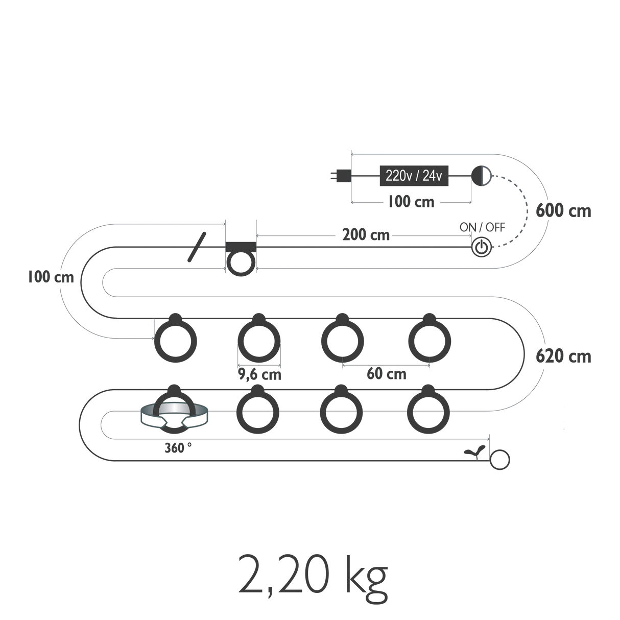 Fermob Hoopik Guirlande L.1200cm – Type J Version Suisse 