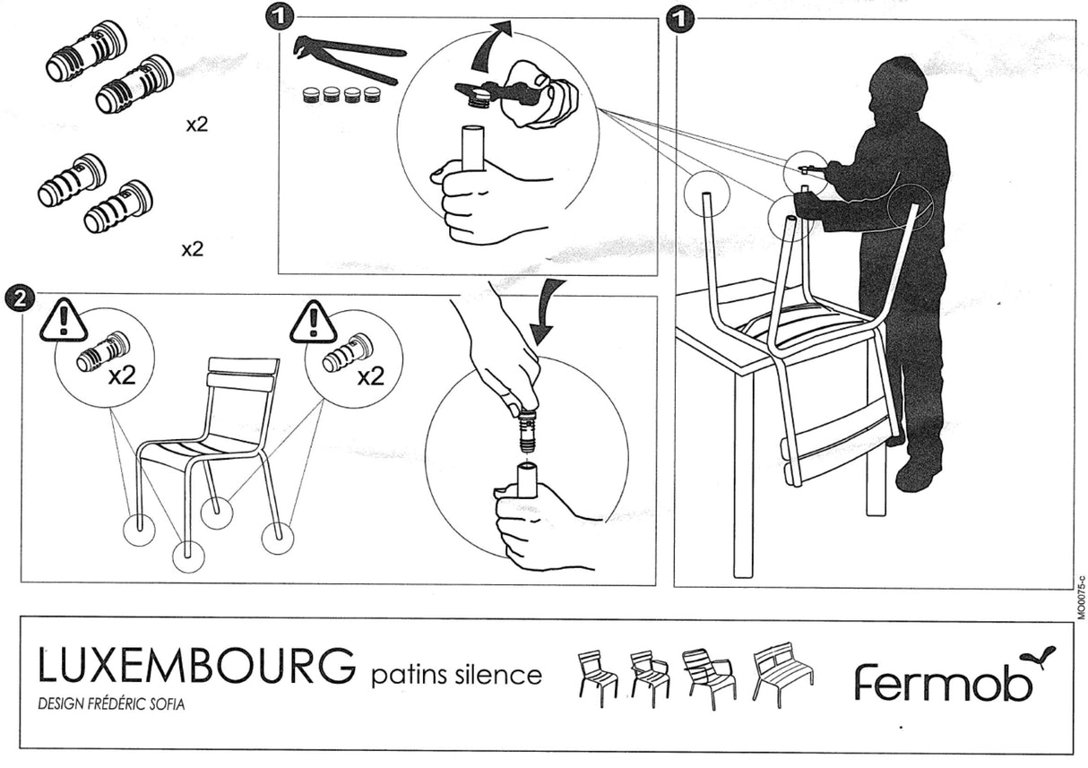 Fermob Luxembourg Set Patins silence ronds 25mm pour chaise, bridge, tabouret et chaise de bar - 2x avant et 2x arrière 