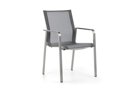 Hunn Porto Inox Fauteuil repas avec toile Argent 