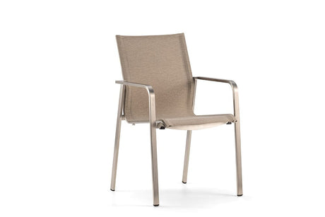 Hunn Porto Inox Fauteuil repas avec toile Sable 