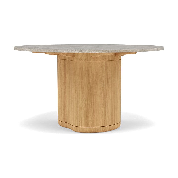Manutti Ogado Table Repas Low Dining Ø125cm h:66cm Teck Brushed HFTB Céramique Travertin Crema 12mm (5K74) 