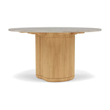 Manutti Ogado Table Repas Low Dining Ø125cm h:66cm Teck Brushed HFTB Céramique Travertin Crema 12mm (5K74) 