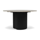 Manutti Ogado Table Repas Low Dining Ø125cm h:66cm Teck Scuro HFTS Céramique Travertin Crema 12mm (5K74) 