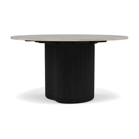 Manutti Ogado Table Repas Low Dining Ø125cm h:66cm Teck Scuro HFTS Céramique Travertin Crema 12mm (5K74) 