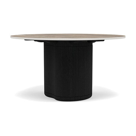 Manutti Ogado Table Repas Low Dining Ø125cm h:66cm Teck Scuro HFTS Céramique Travertin Geo 12mm (5K54) 