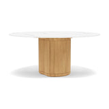 Manutti Ogado Table Repas Low Dining Ø148cm h:66cm Teck Brushed HFTB Céramique Marble White 12mm (5K58) 