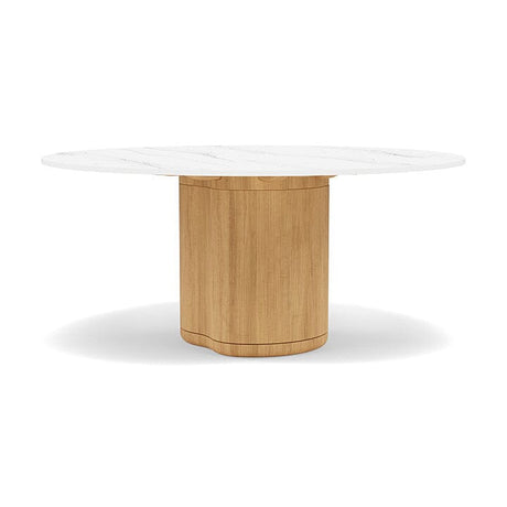 Manutti Ogado Table Repas Low Dining Ø148cm h:66cm Teck Brushed HFTB Céramique Marble White 12mm (5K58) 