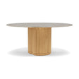 Manutti Ogado Table Repas Low Dining Ø148cm h:66cm Teck Brushed HFTB Céramique Travertin Crema 12mm (5K74) 