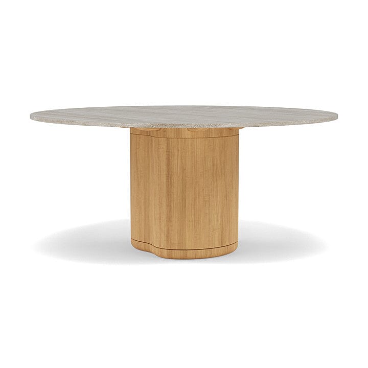 Manutti Ogado Table Repas Low Dining Ø148cm h:66cm Teck Brushed HFTB Céramique Travertin Crema 12mm (5K74) 