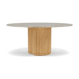 Manutti Ogado Table Repas Low Dining Ø148cm h:66cm Teck Brushed HFTB Céramique Travertin Crema 12mm (5K74) 
