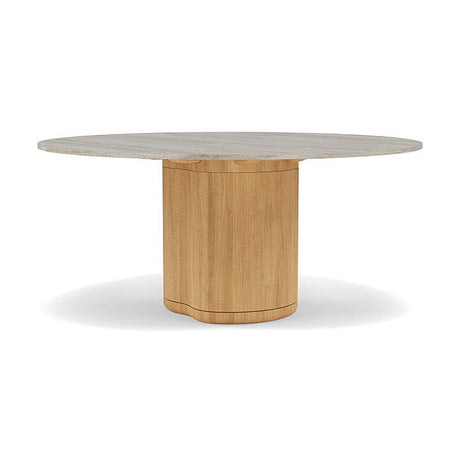 Manutti Ogado Table Repas Low Dining Ø148cm h:66cm Teck Brushed HFTB Céramique Travertin Crema 12mm (5K74) 