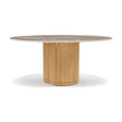 Manutti Ogado Table Repas Low Dining Ø148cm h:66cm Teck Brushed HFTB Céramique Travertin Geo 12mm (5K54) 