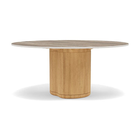 Manutti Ogado Table Repas Low Dining Ø148cm h:66cm Teck Brushed HFTB Céramique Travertin Geo 12mm (5K54) 