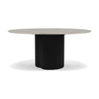 Manutti Ogado Table Repas Low Dining Ø148cm h:66cm Teck Scuro HFTS Céramique Travertin Crema 12mm (5K74) 