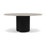 Manutti Ogado Table Repas Low Dining Ø148cm h:66cm Teck Scuro HFTS Céramique Travertin Crema 12mm (5K74) 