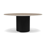 Manutti Ogado Table Repas Low Dining Ø148cm h:66cm Teck Scuro HFTS Céramique Travertin Geo 12mm (5K54) 