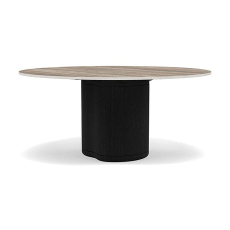 Manutti Ogado Table Repas Low Dining Ø148cm h:66cm Teck Scuro HFTS Céramique Travertin Geo 12mm (5K54) 