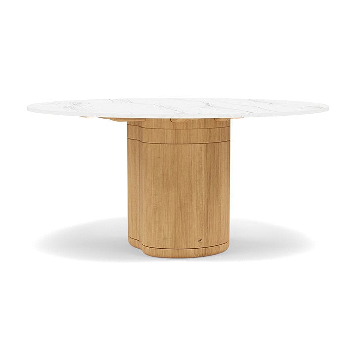 Manutti Ogado Table Repas Ø148cm Teck Brushed HFTB Céramique Marble White 12mm (5K58) 