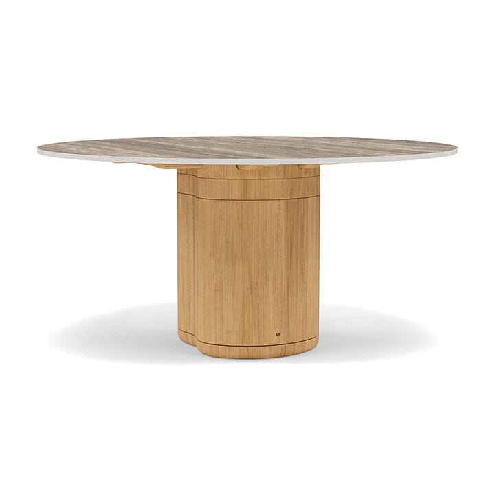 Manutti Ogado Table Repas Ø148cm Teck Brushed HFTB Céramique Travertin Geo 12mm (5K54) 