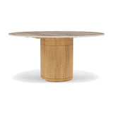 Manutti Ogado Table Repas Ø148cm Teck Brushed HFTB Céramique Travertin Geo 12mm (5K54) 
